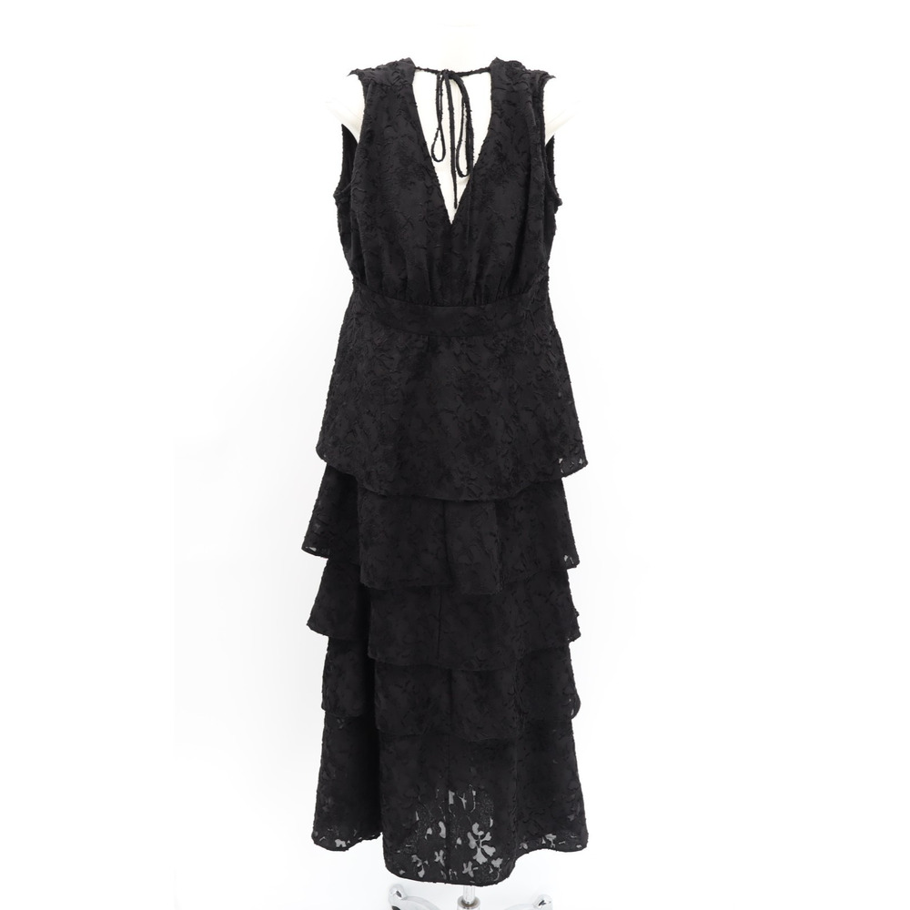 Chelsea28 Sz M Sleeveless Black Tired Midi Dress Bloom Floral Jacquard Ruffle - Picture 4 of 10